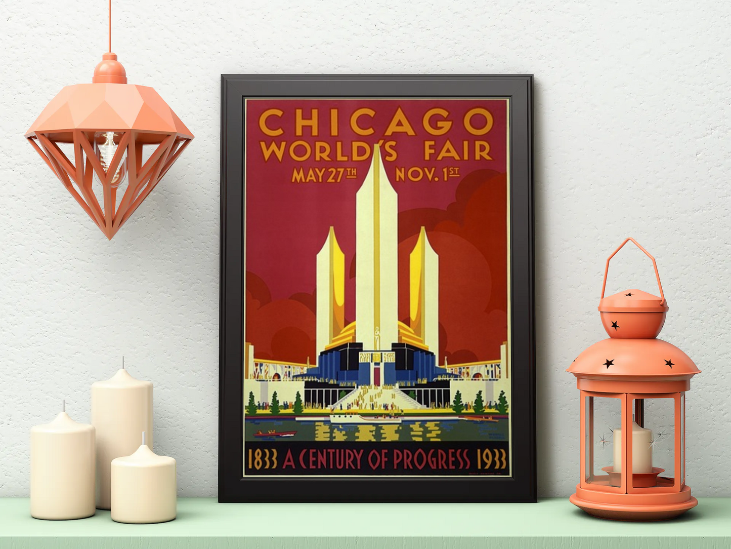 Vintage Chicago World Fair Travel Art Painting