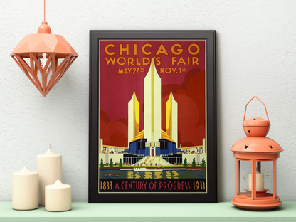 Vintage Chicago World Fair Travel Art Painting