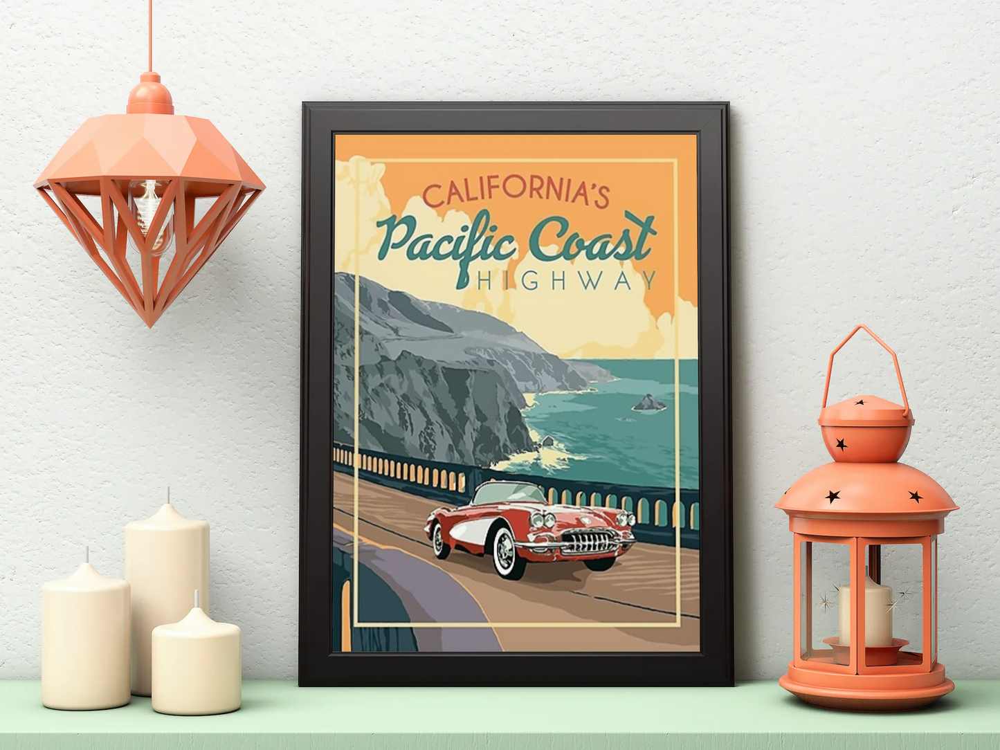Vintage California Pacific Coast Travel Art Painting