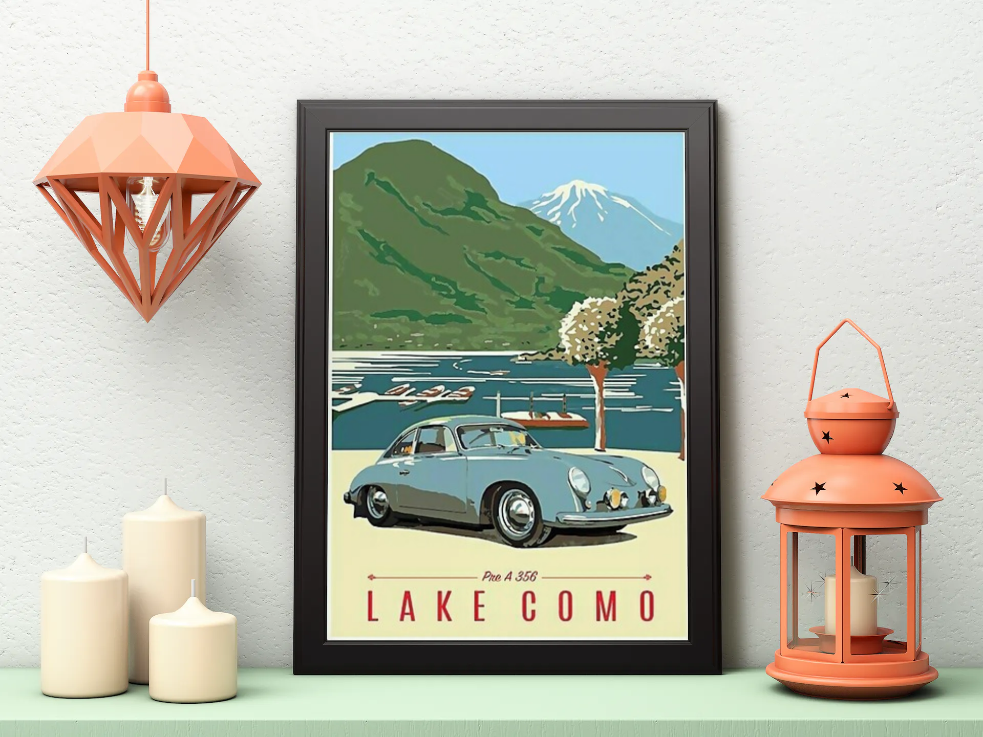 Vintage Lake Como Automobile Travel Art Painting