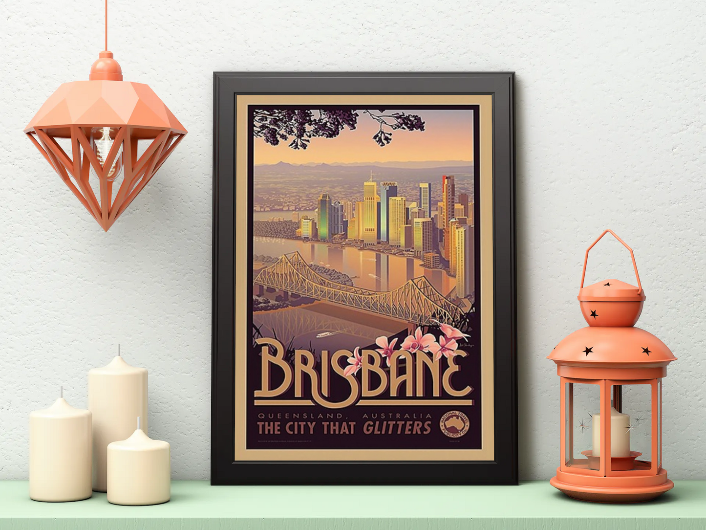 Vintage Brisbane City Travel Art Painting