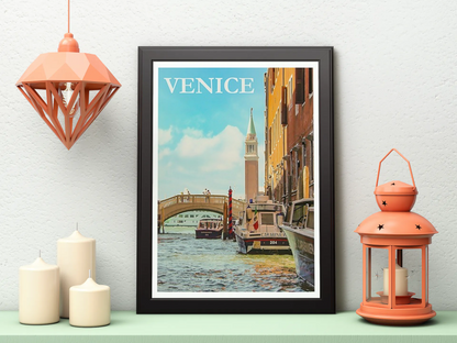 Vintage Venice Boats Travel Art Painting