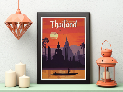 Vintage Thailand Illustration Travel Art Painting