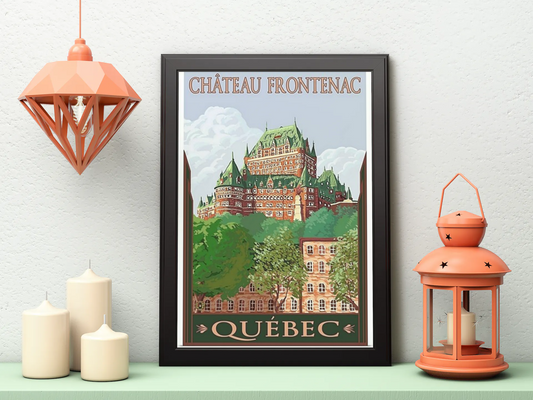 Vintage Quebec Chateau Travel Art Painting