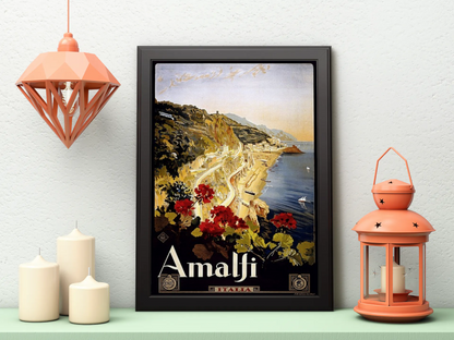 Vintage Amalfi Harbour Travel Art Painting