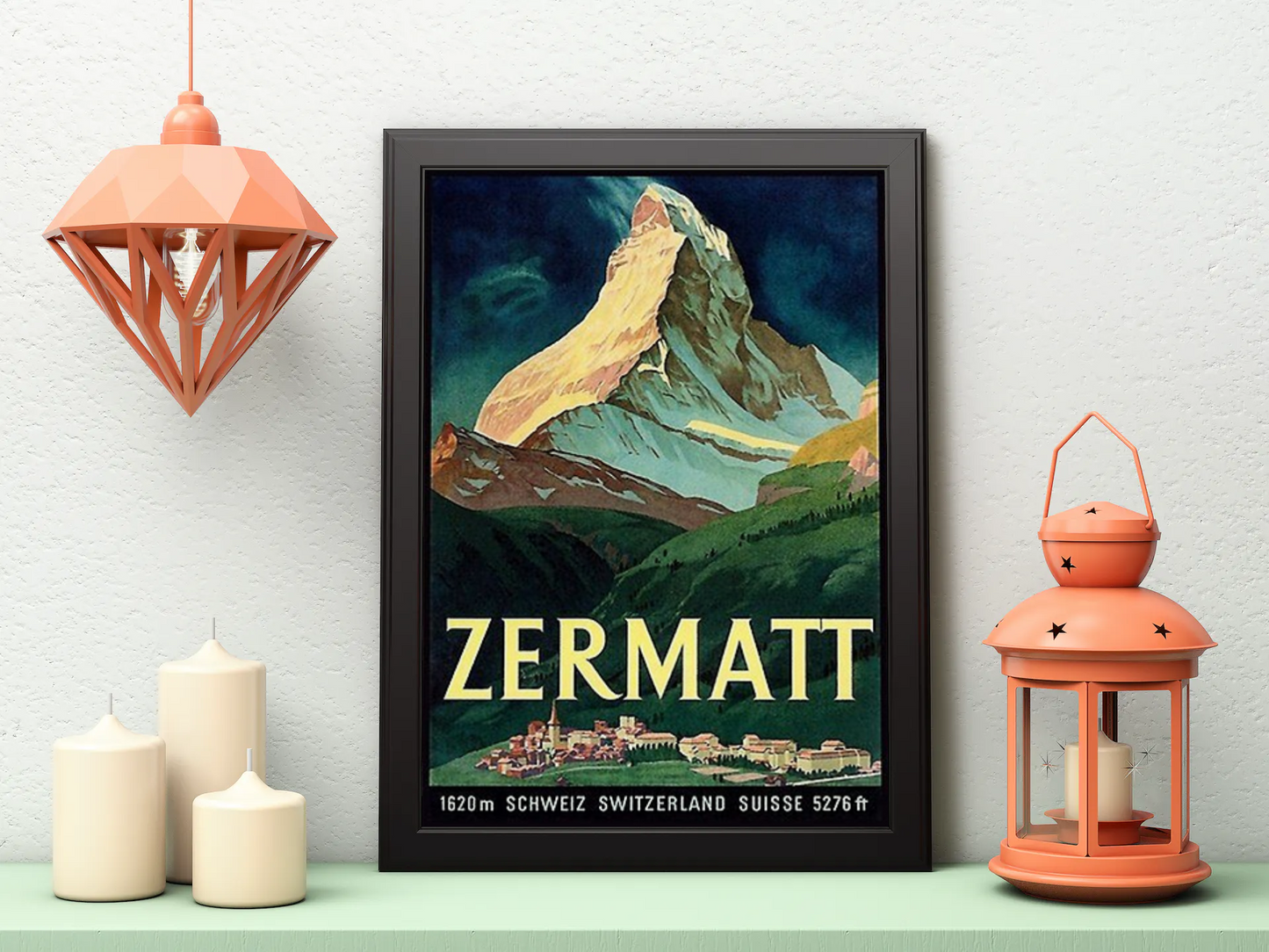 Vintage Zermatt Mountain Travel Art Painting