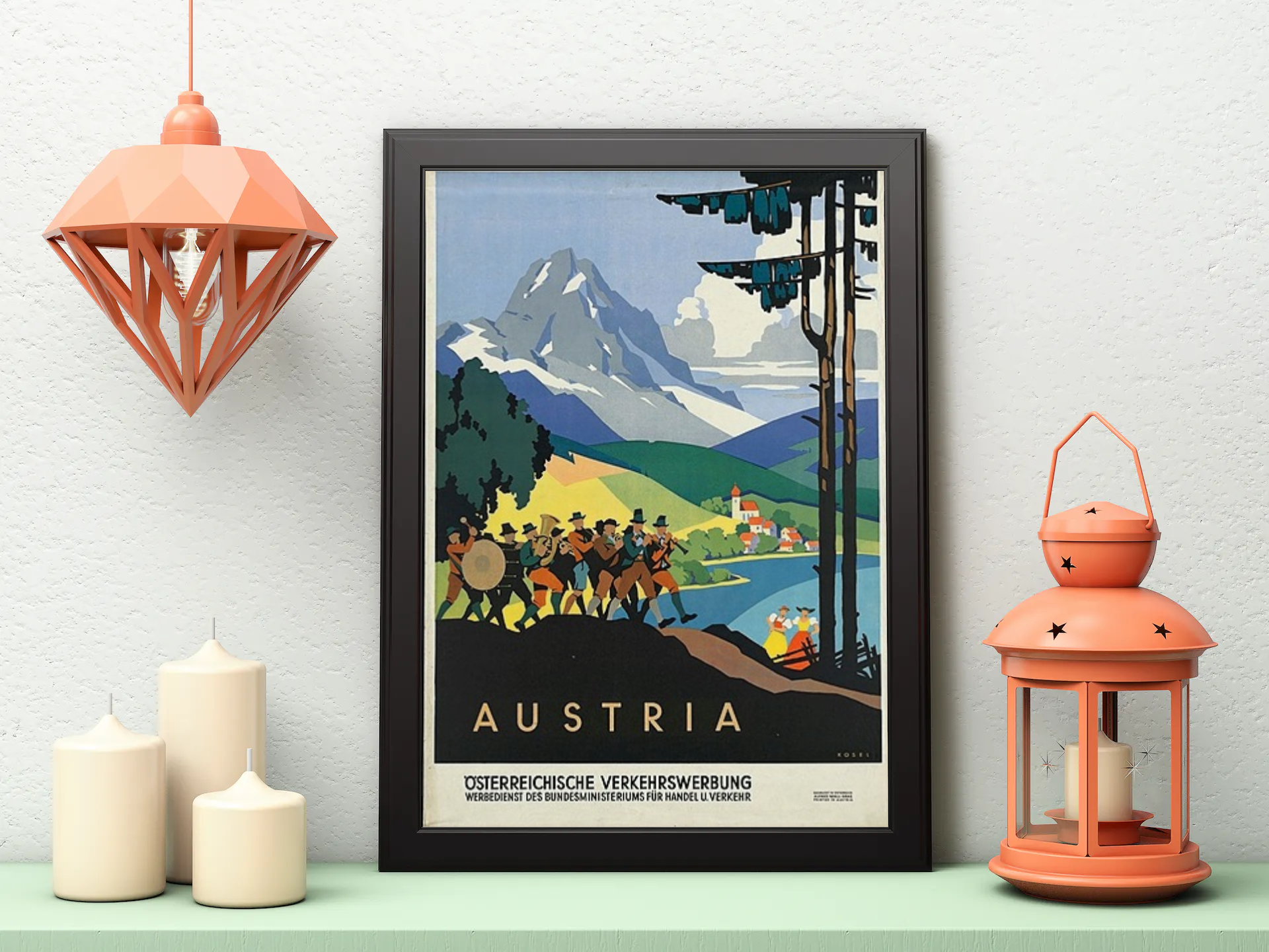 Vintage Austrian Alps Travel Art Painting