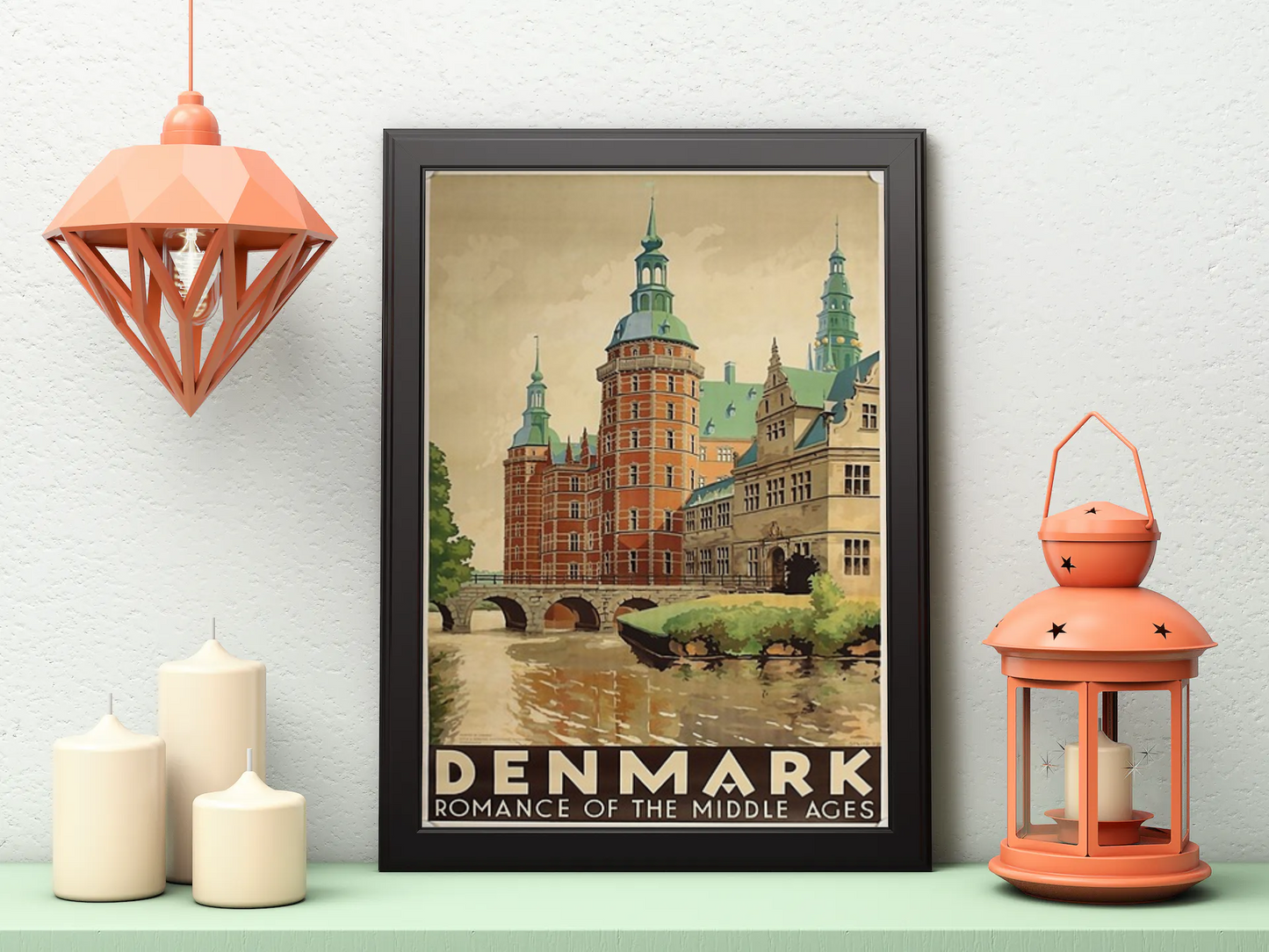 Vintage Danish City Travel Art Painting