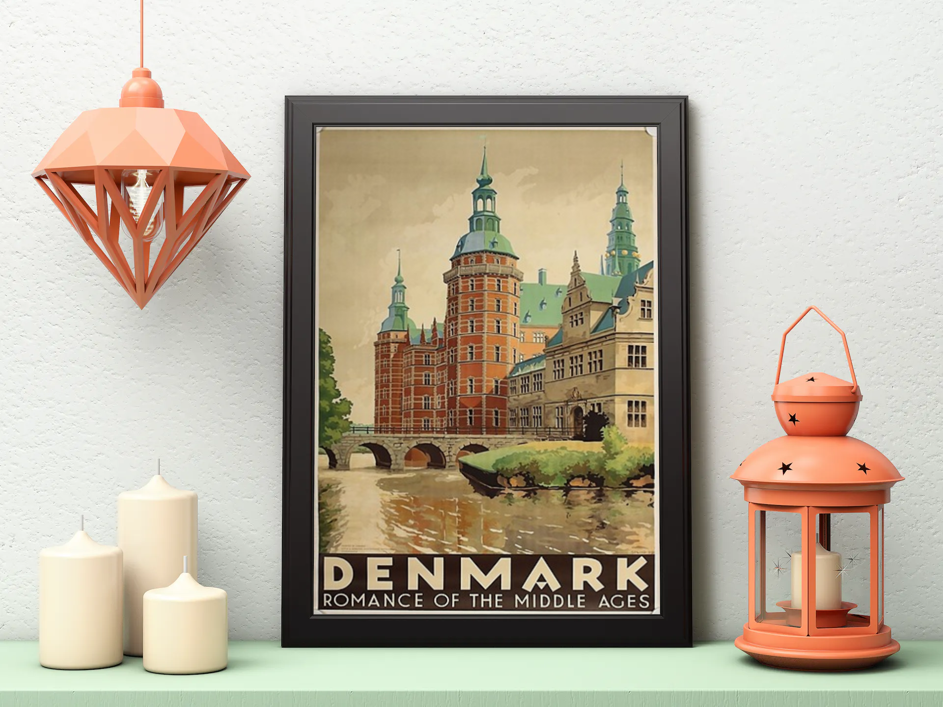 Vintage Danish City Travel Art Painting