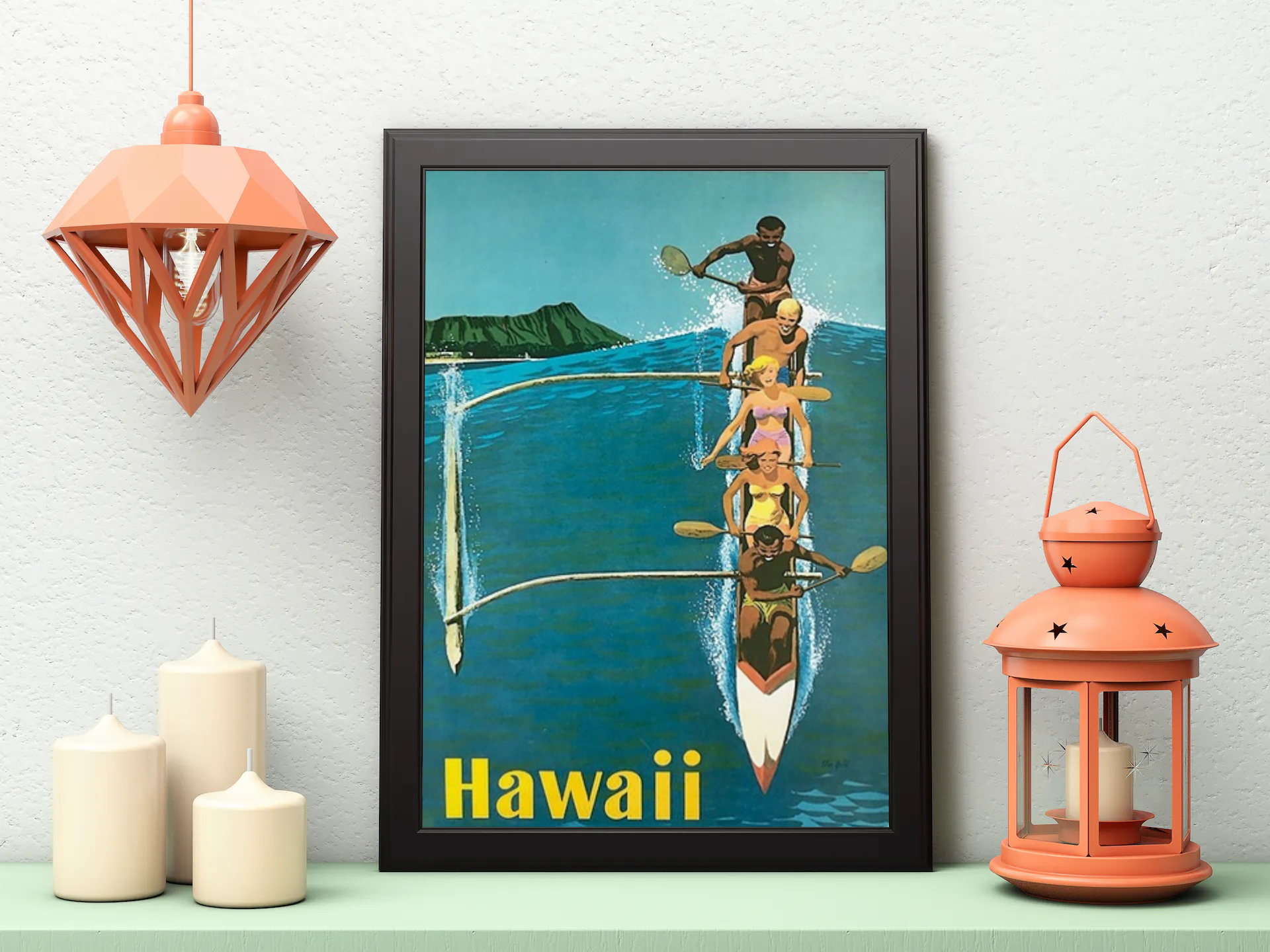 Vintage Hawaii Boat Travel Art Painting