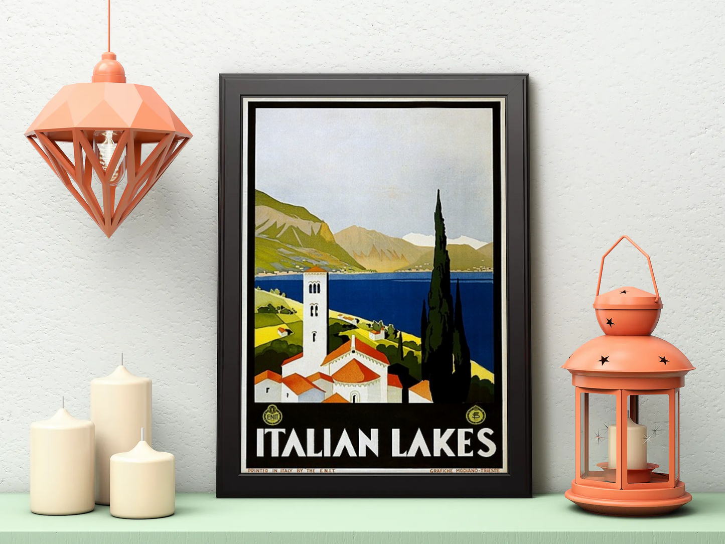 Vintage Italian Lakes Travel Art Painting