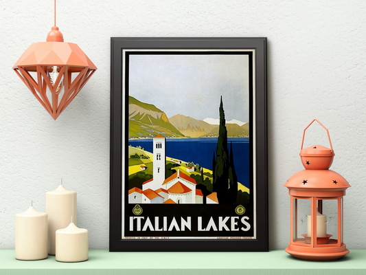 Vintage Italian Lakes Travel Art Painting