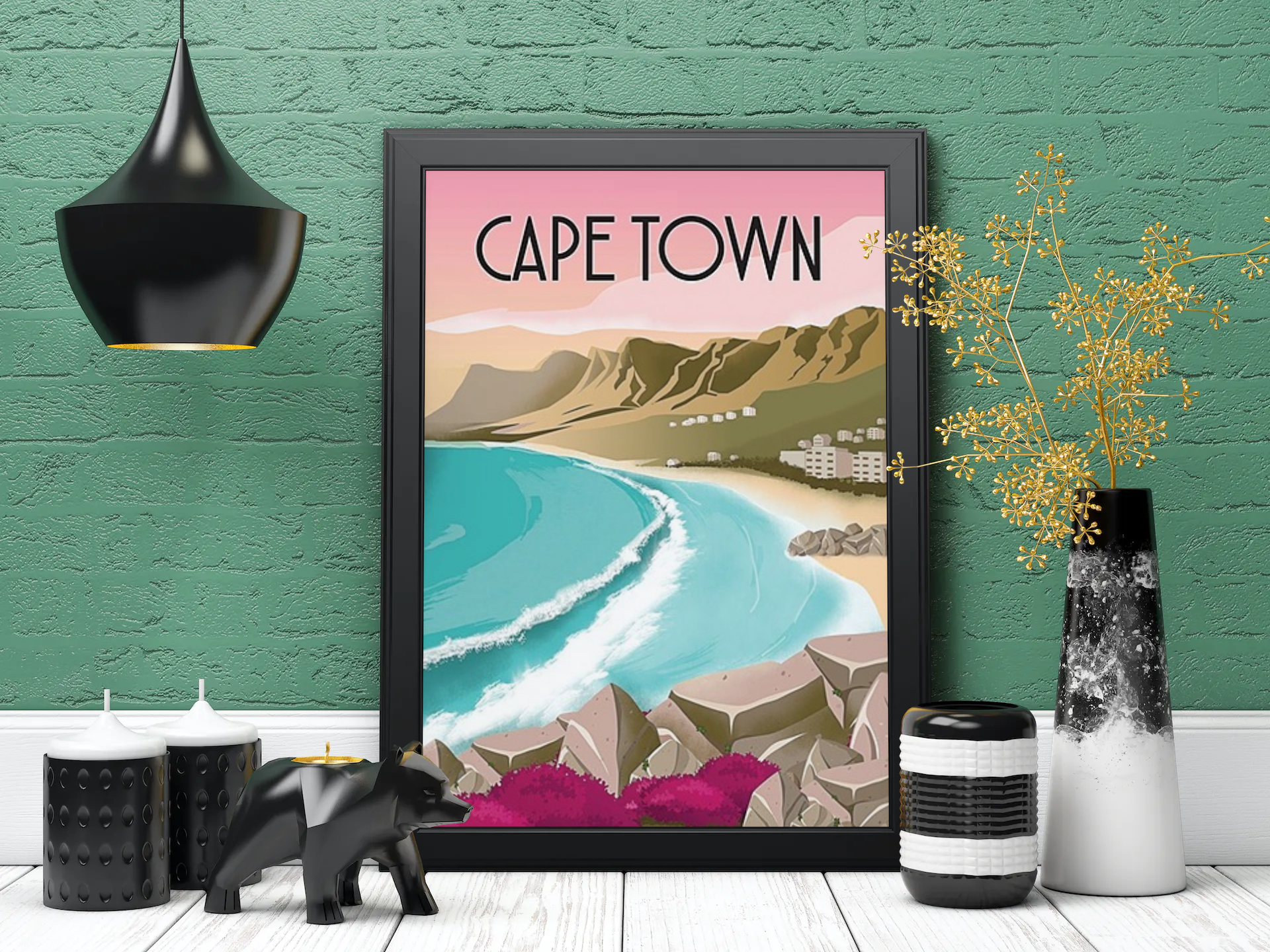Vintage Cape Town Beach Travel Art Painting