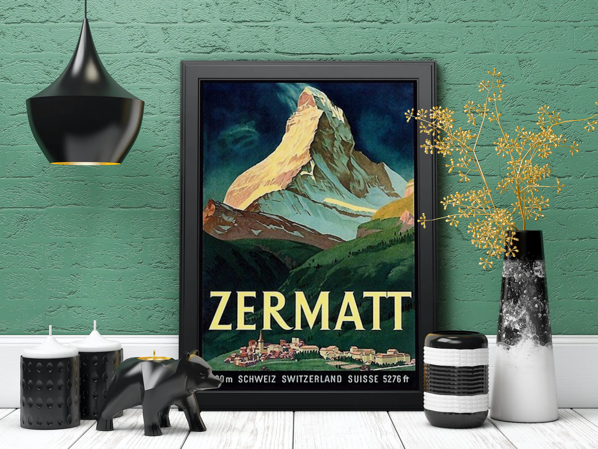 Vintage Zermatt Mountain Travel Art Painting