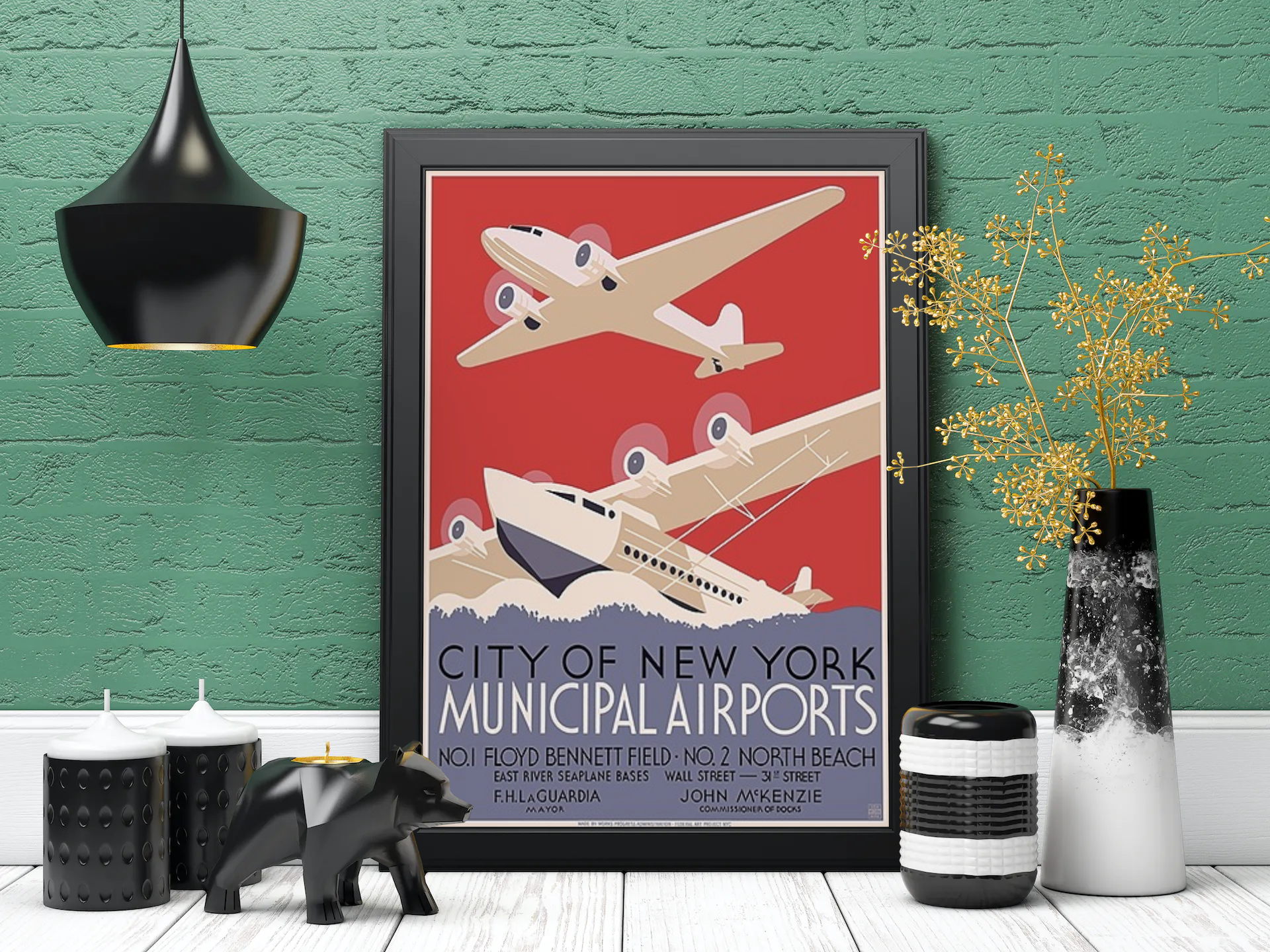 Vintage New York Airplanes Travel Art Painting