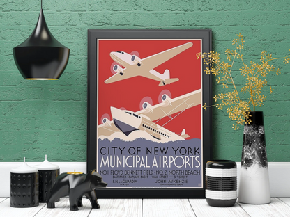 Vintage New York Airplanes Travel Art Painting