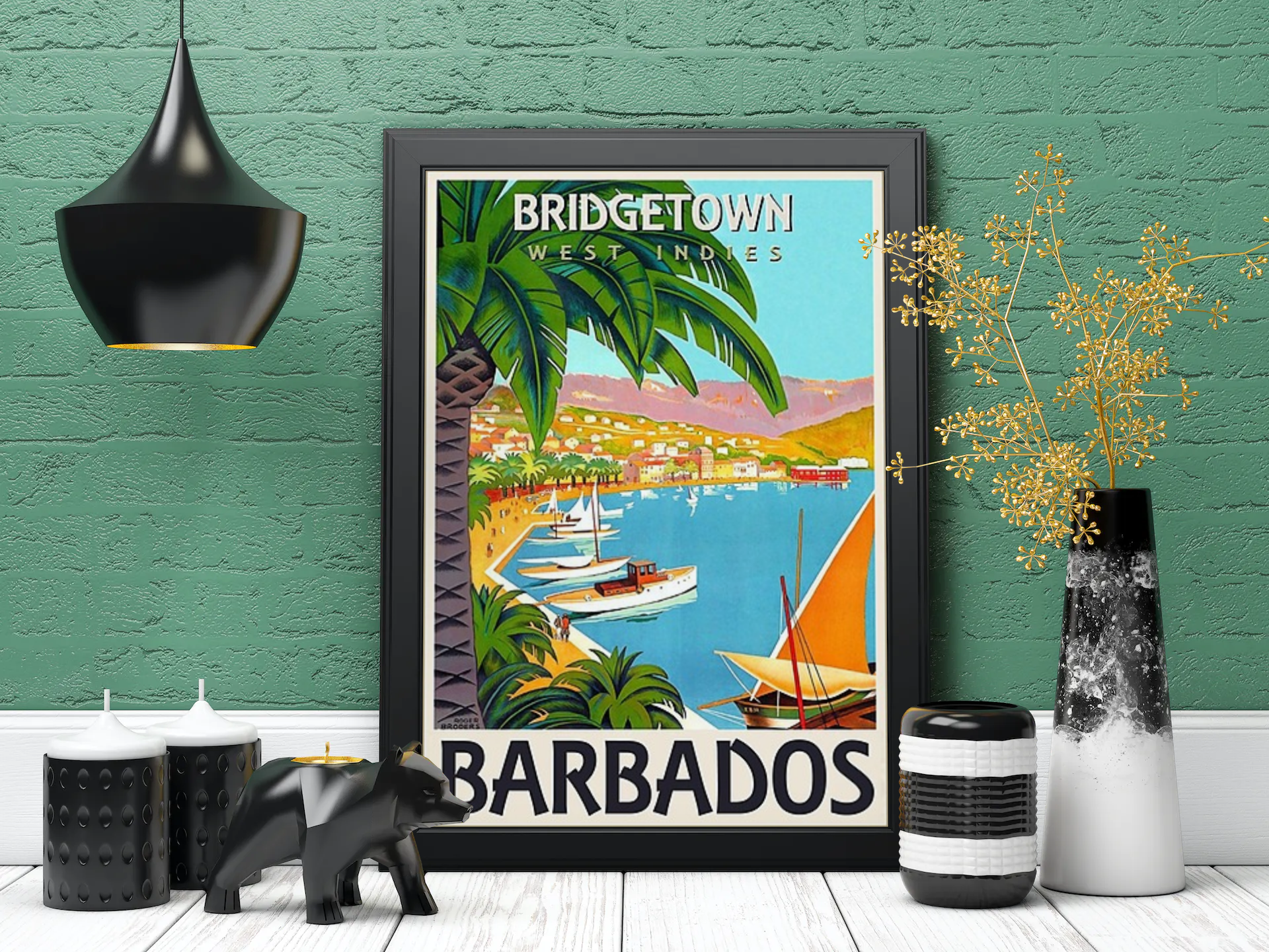 Vintage Barbados Port Travel Art Painting