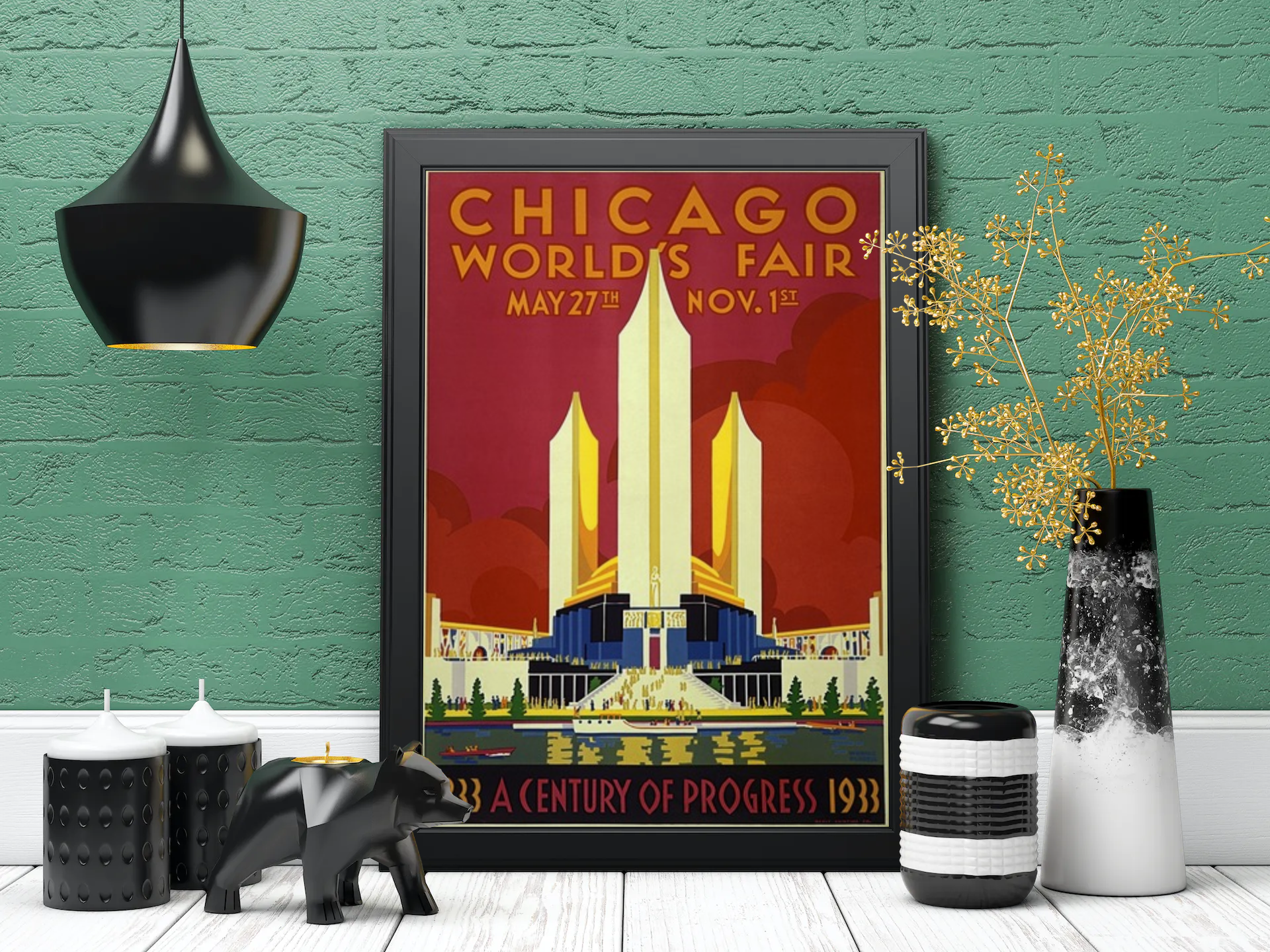 Vintage Chicago World Fair Travel Art Painting