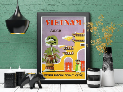 Vintage Vietnam Saigon Travel Art Painting