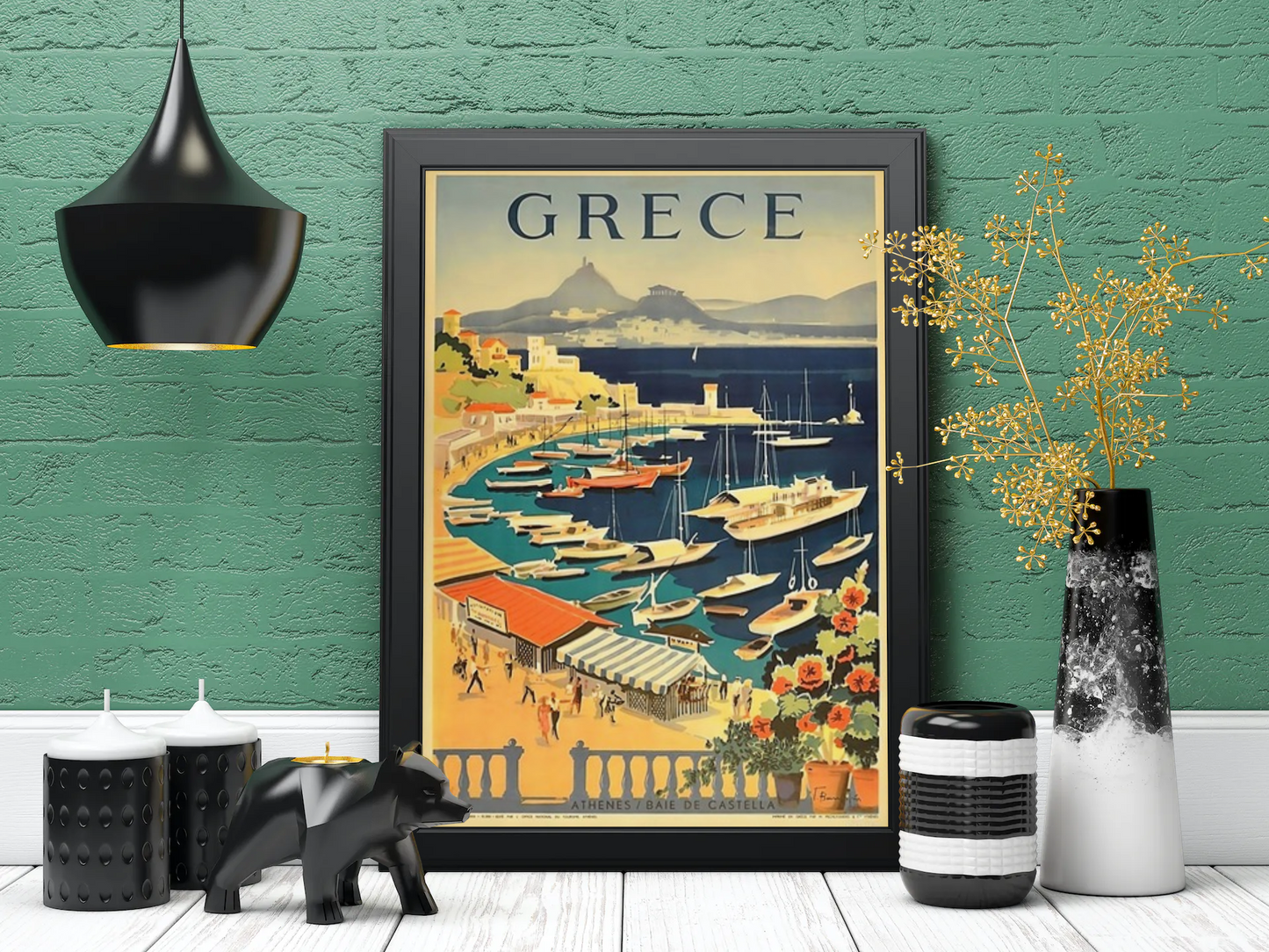 Vintage Greece Port Travel Art Painting