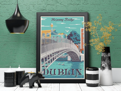 Vintage Dublin Bridge Travel Art Painting