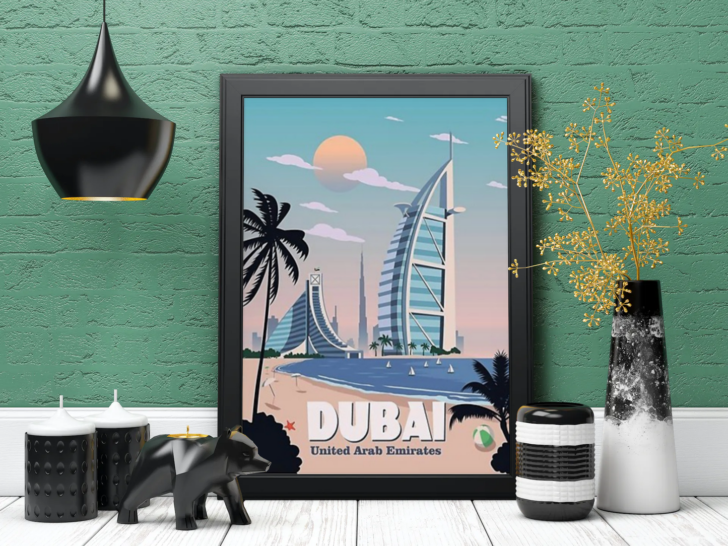Vintage Dubai Beach Travel Art Painting