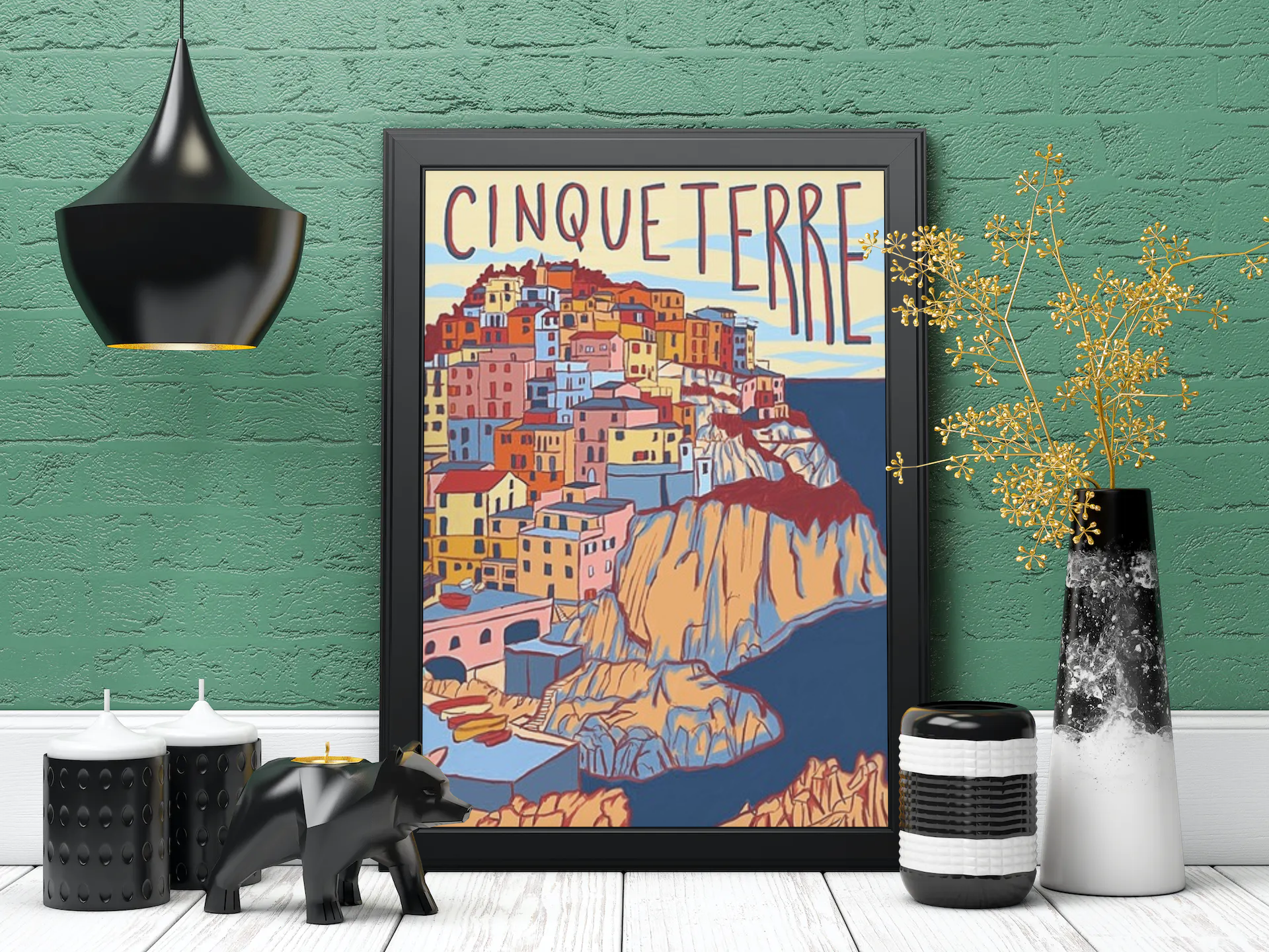 Vintage Cinque Terre City Travel Art Painting