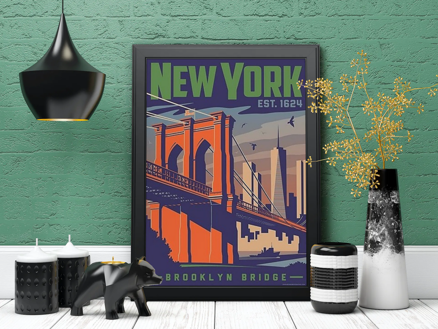 Vintage New York Brooklyn Bridge Travel Art Painting