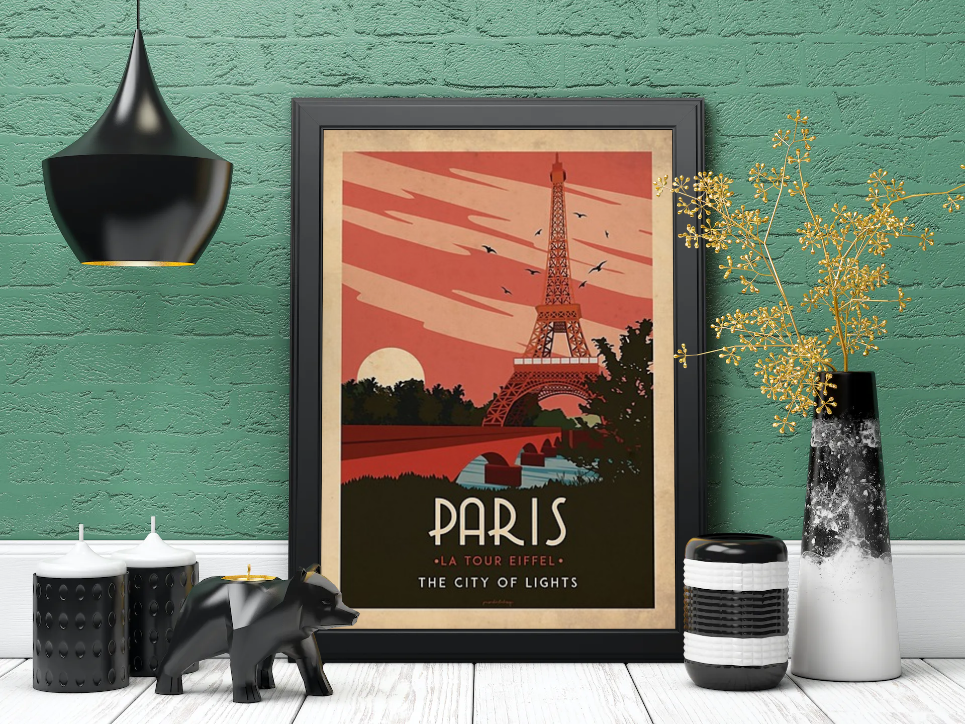 Vintage Paris Sunset Travel Art Painting