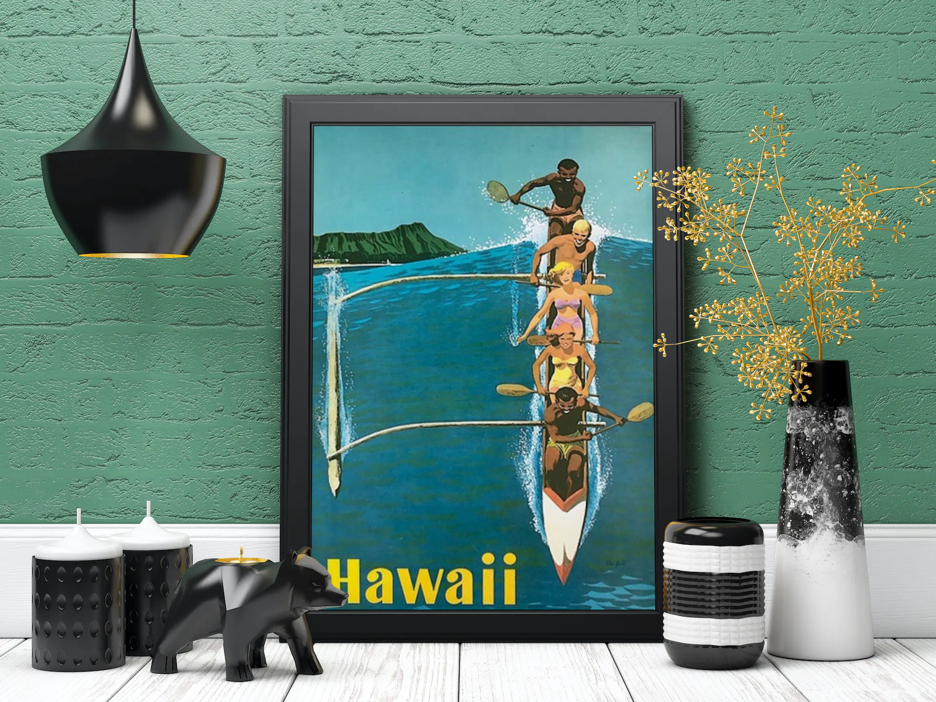 Vintage Hawaii Boat Travel Art Painting