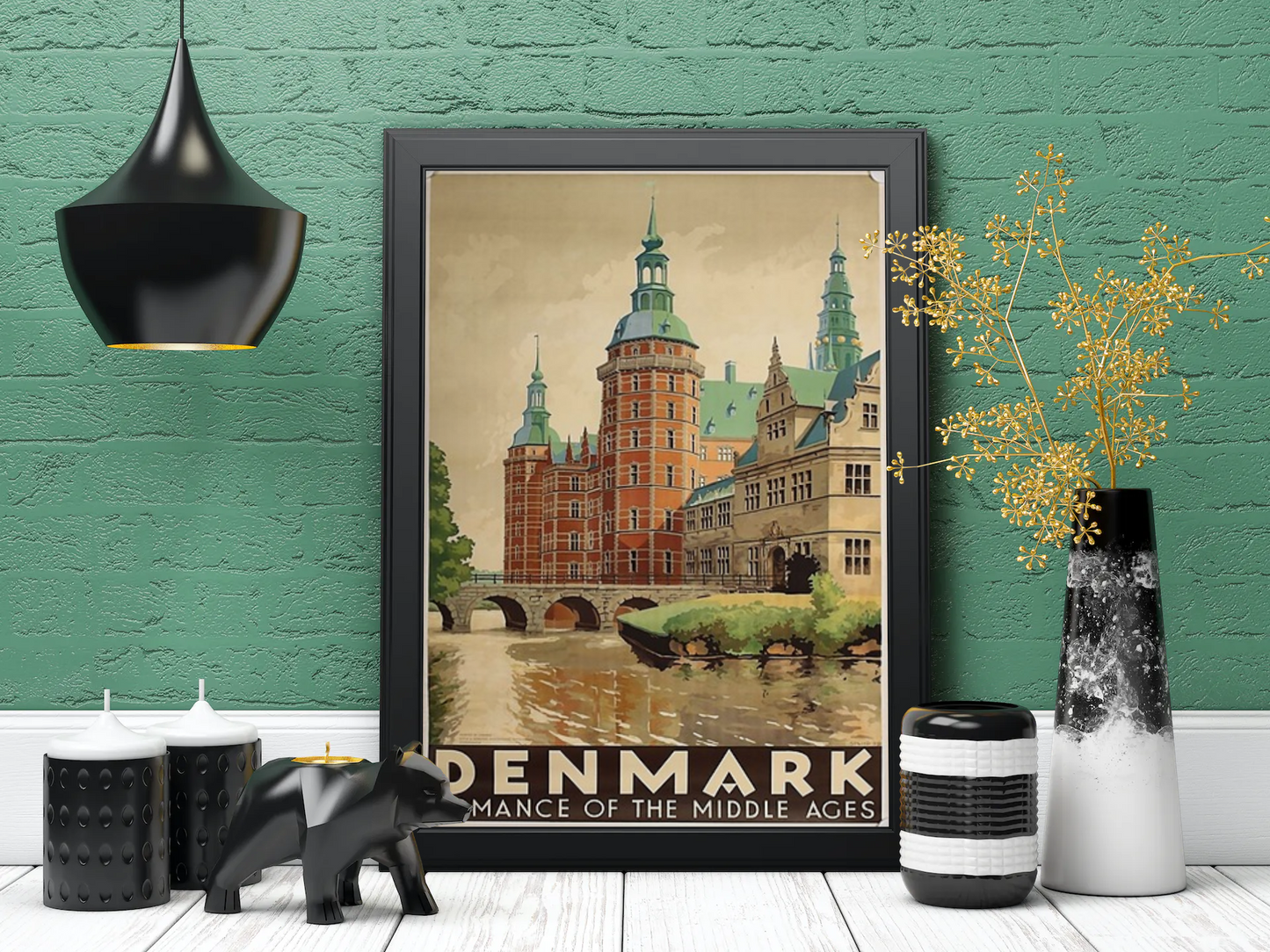 Vintage Danish City Travel Art Painting