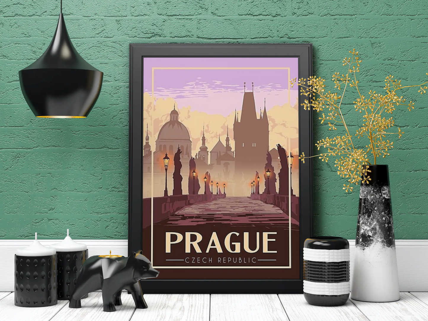 Vintage Prague Bridge Travel Art Painting