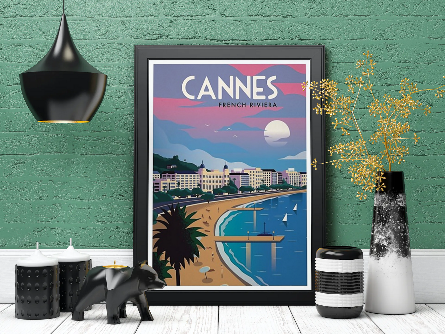 Vintage Cannes Coast Travel Art Painting