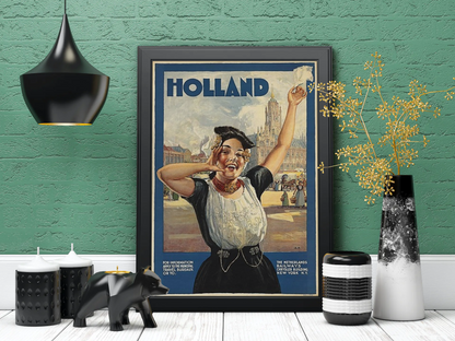 Vintage Holland Lady Travel Art Painting