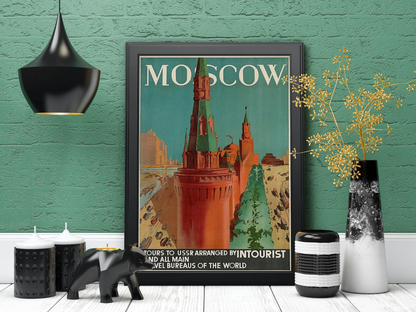 Vintage Moscow Kremlin Travel Art Painting