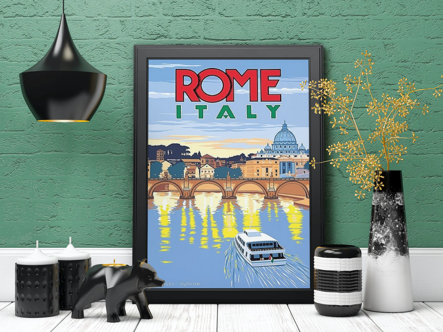 Vintage Rome Boat Travel Art Painting