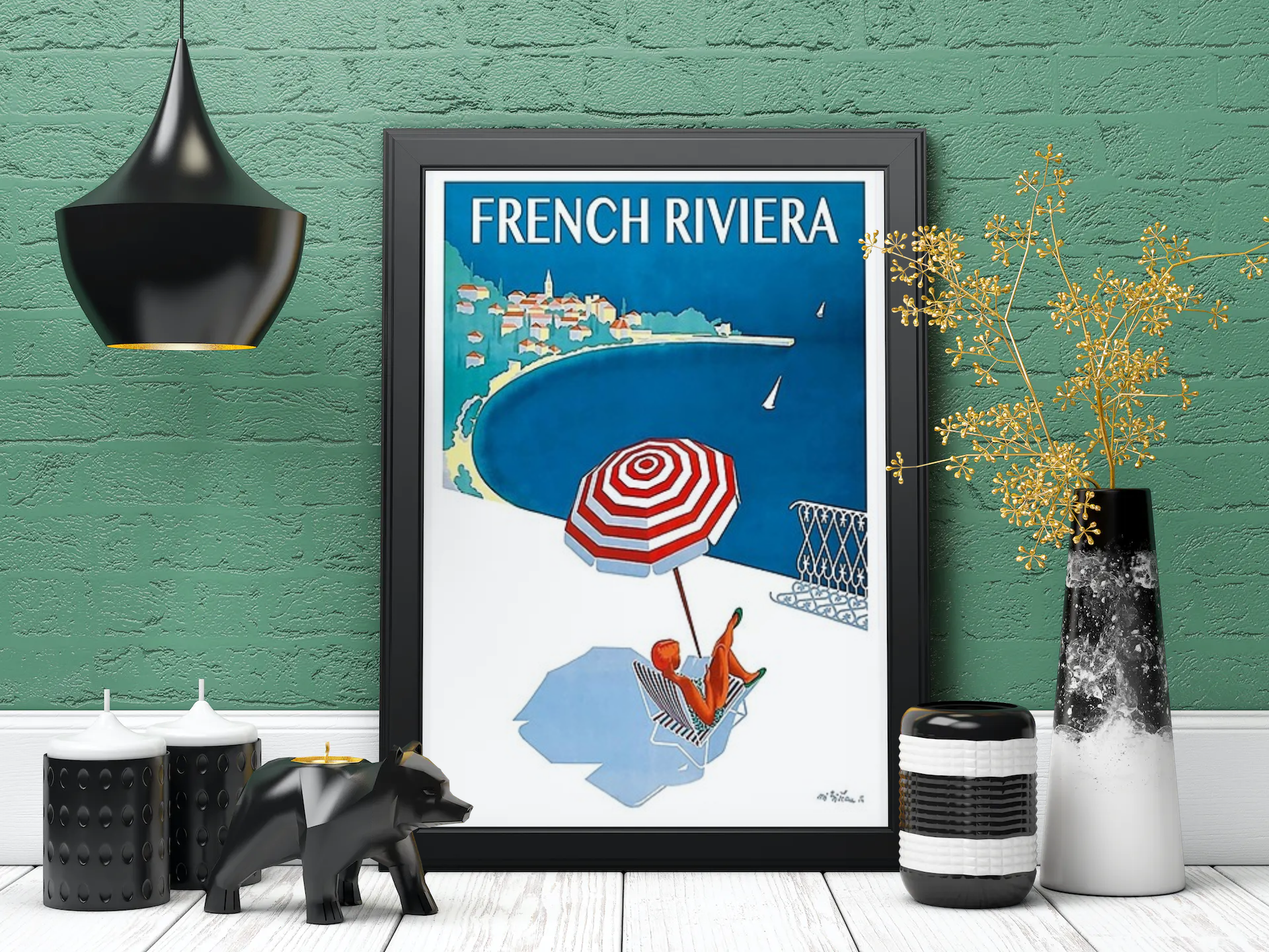 Vintage French Riviera Travel Art Painting