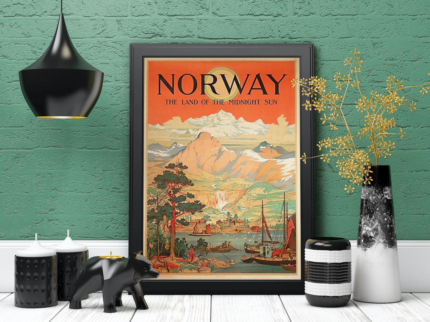 Vintage Norway Mountains Travel Art Painting