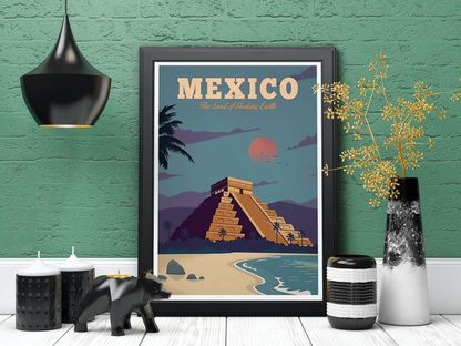 Vintage Mexico Temple Travel Art Painting