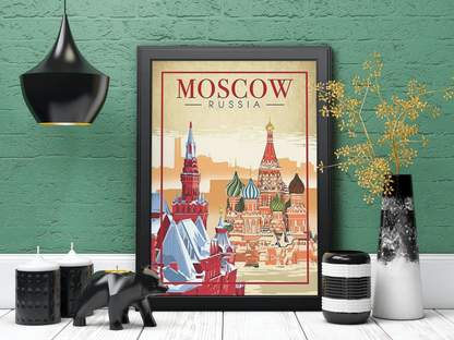 Vintage Moscow St Basil's Cathedral Travel Art Painting
