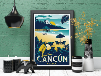 Vintage Cancun Beach Travel Art Painting