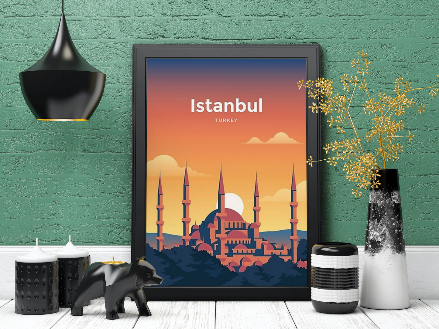Vintage Istanbul Sunset Travel Art Painting
