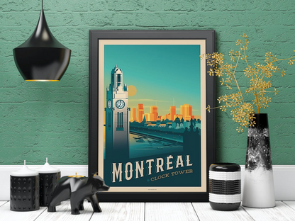 Vintage Montreal Clocktower Travel Art Painting