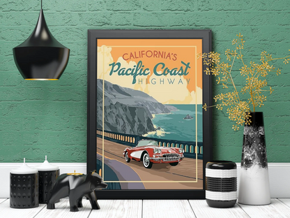 Vintage California Pacific Coast Travel Art Painting