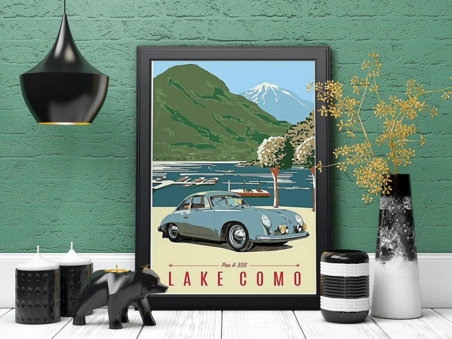 Vintage Lake Como Automobile Travel Art Painting