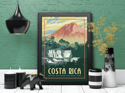 Vintage Costa Rica Mountain Travel Art Painting