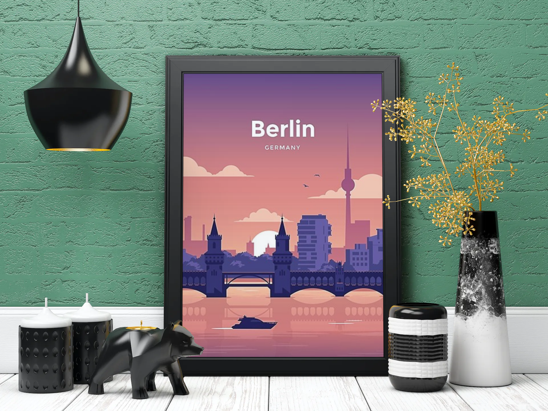 Vintage Berlin Sunset Travel Art Painting