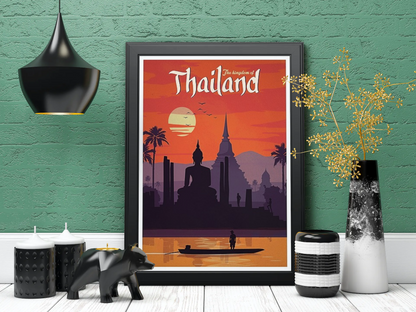 Vintage Thailand Illustration Travel Art Painting