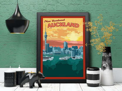 Vintage New Zealand Auckland Travel Art Painting