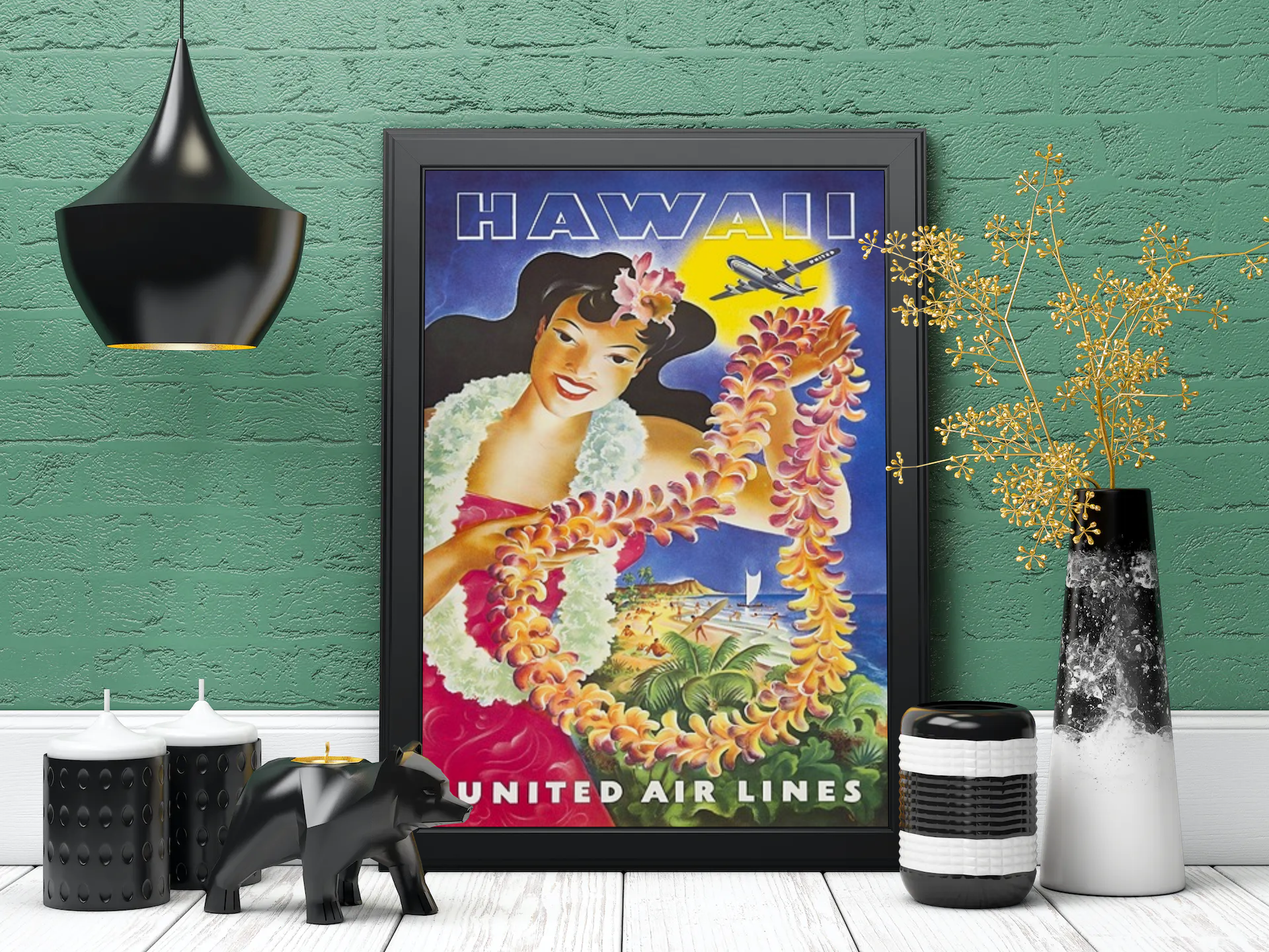 Vintage Hawaii Airlines Travel Art Painting